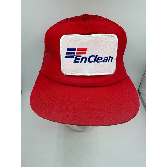 Vtg EnClean Trucker Hat Patch Environmental Cleaning Red Mesh Foam Snapback - Picture 2 of 9